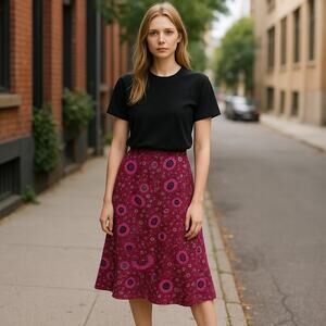 Vintage Y2K 2000s Xhilaration Red Pink Floral Midi Skirt Small Hippie Boho